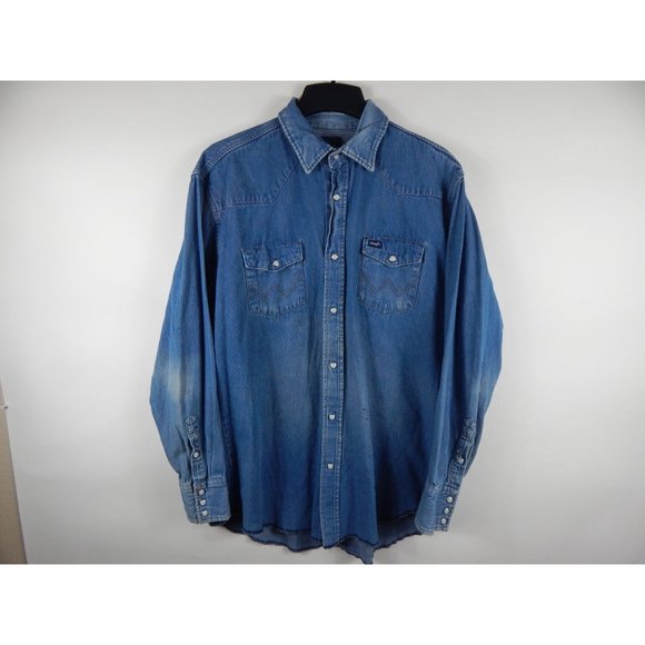 Wrangler Other - Vintage Wrangler Denim Pearl Snap Button Up Jacket Blue (See Dimension) D54